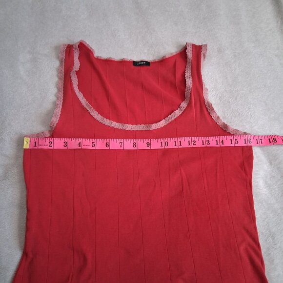 J. Crew Vintage Y2K Women's Size Small Coral Red Lace Trim Tank Top - Picture 9 of 11